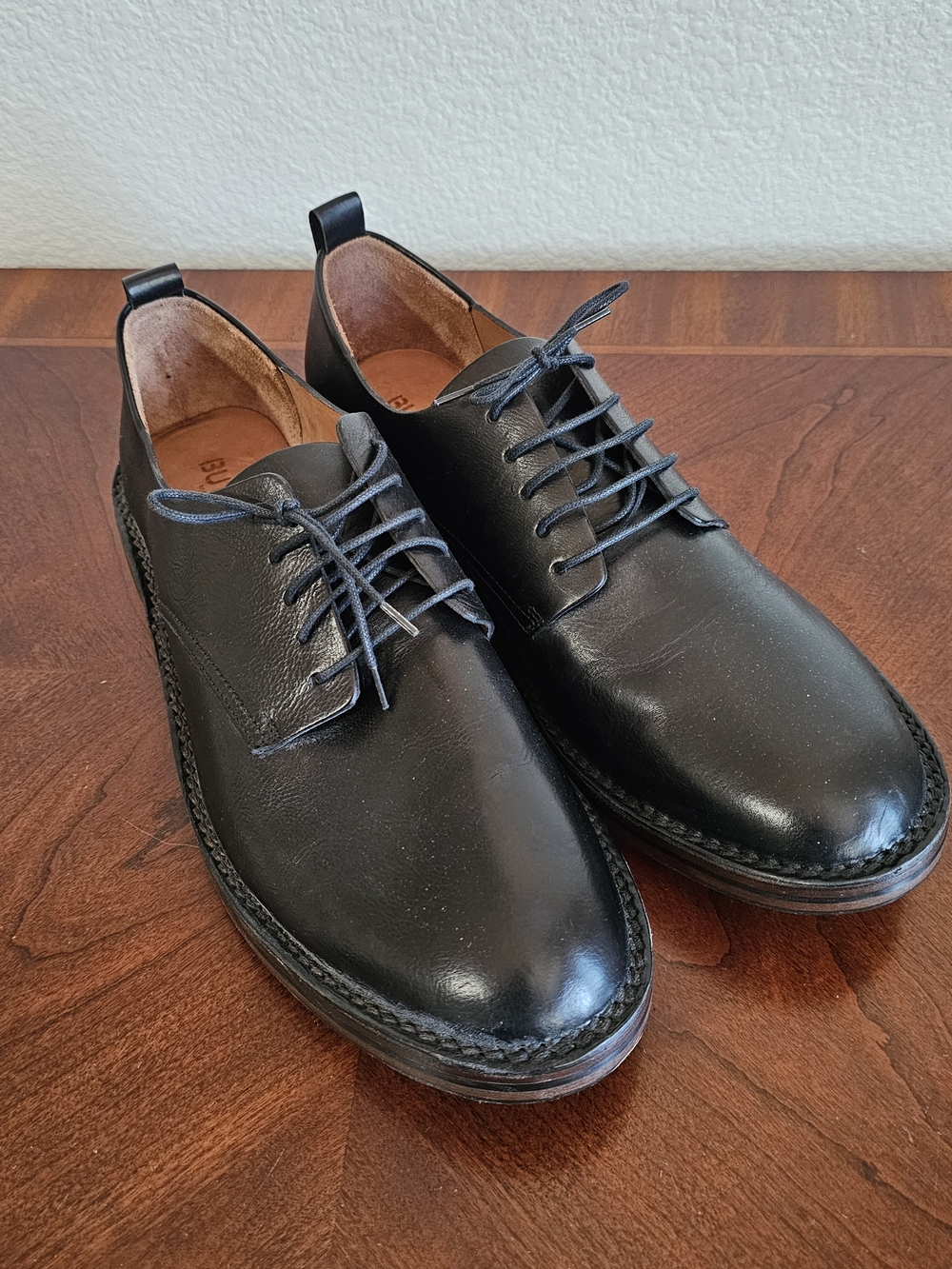 Buttero Men's Black Leather Dress Shoes, Size 43.5 (Fit as 11.5) Made In Italy